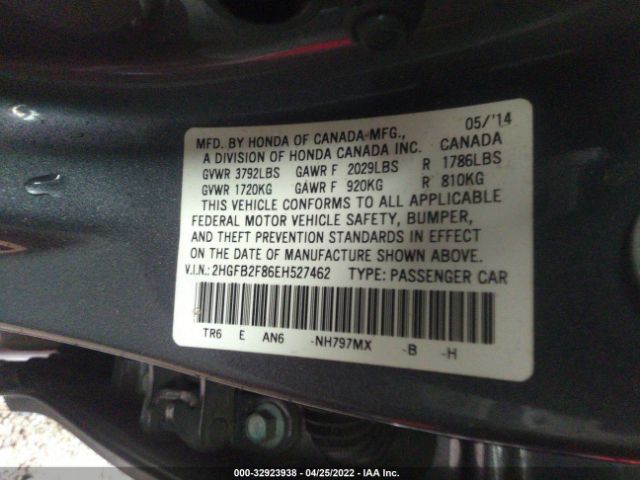 Photo 8 VIN: 2HGFB2F86EH527462 - HONDA CIVIC SEDAN 