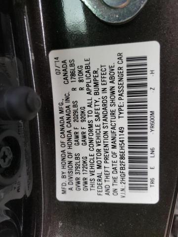 Photo 11 VIN: 2HGFB2F86EH541149 - HONDA CIVIC EX 