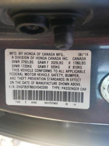 Photo 9 VIN: 2HGFB2F86EH543399 - HONDA CIVIC 