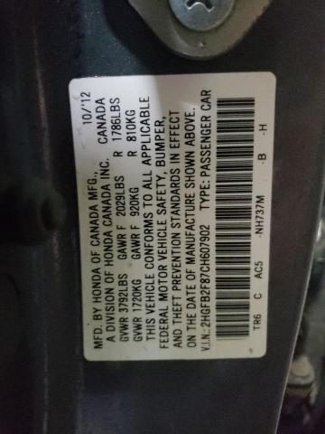 Photo 11 VIN: 2HGFB2F87CH607902 - HONDA CIVIC EX 