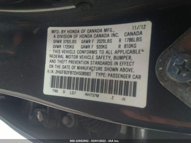 Photo 8 VIN: 2HGFB2F87DH508983 - HONDA CIVIC SDN 