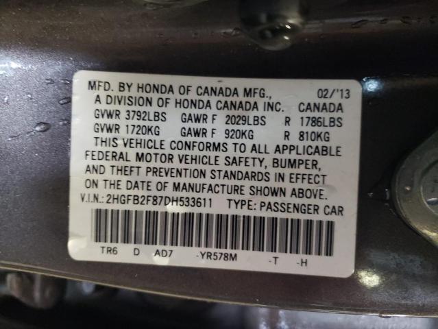 Photo 11 VIN: 2HGFB2F87DH533611 - HONDA CIVIC 