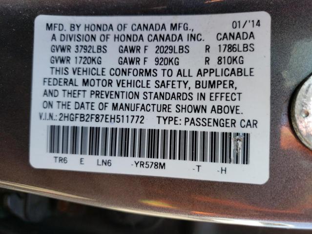 Photo 9 VIN: 2HGFB2F87EH511772 - HONDA CIVIC EX 