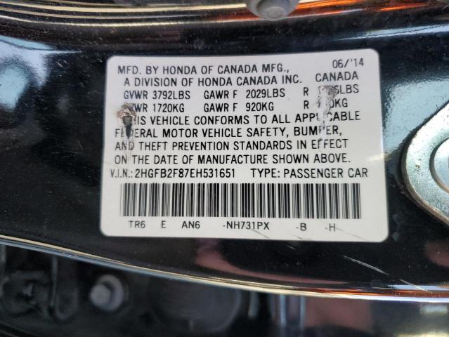 Photo 11 VIN: 2HGFB2F87EH531651 - HONDA CIVIC 