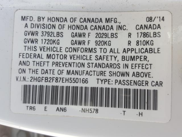 Photo 9 VIN: 2HGFB2F87EH550166 - HONDA CIVIC EX 