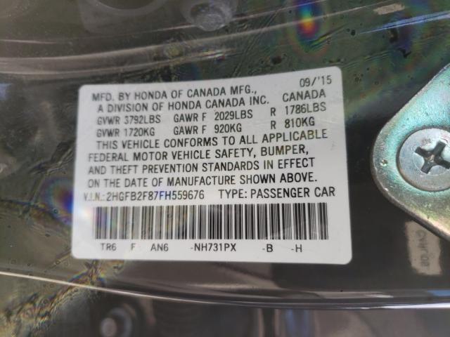 Photo 9 VIN: 2HGFB2F87FH559676 - HONDA CIVIC EX 