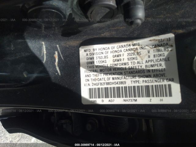 Photo 8 VIN: 2HGFB2F88DH543869 - HONDA CIVIC SDN 