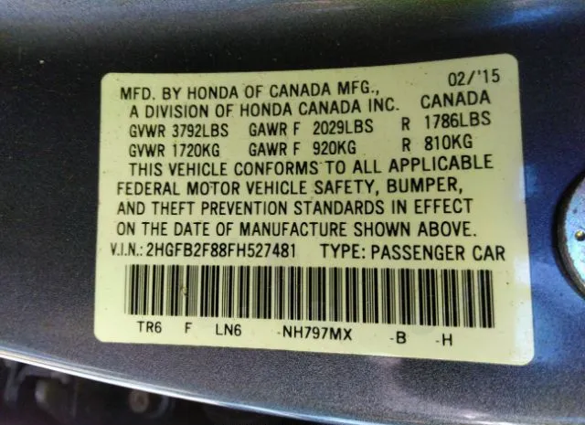 Photo 8 VIN: 2HGFB2F88FH527481 - HONDA CIVIC SEDAN 