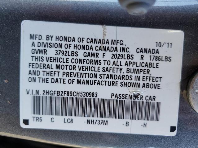 Photo 11 VIN: 2HGFB2F89CH530983 - HONDA CIVIC EX 