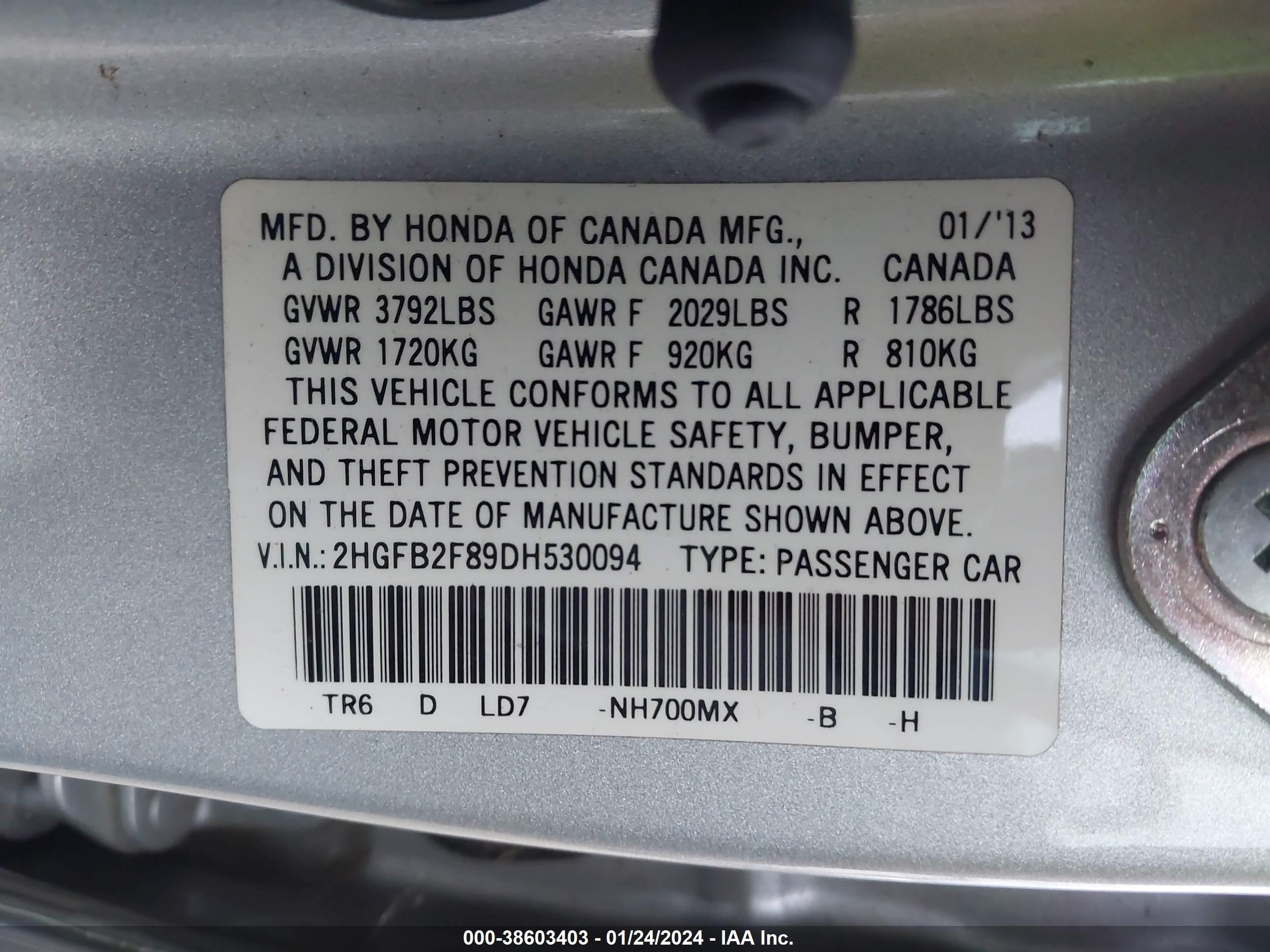 Photo 8 VIN: 2HGFB2F89DH530094 - HONDA CIVIC 