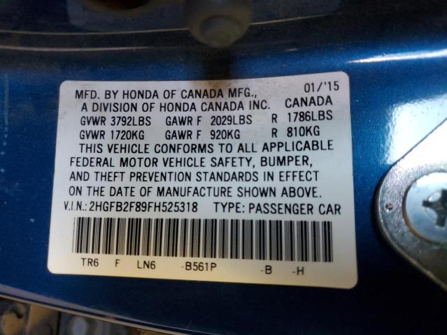 Photo 11 VIN: 2HGFB2F89FH525318 - HONDA CIVIC 