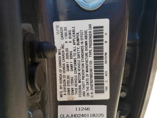 Photo 12 VIN: 2HGFB2F8XCH611135 - HONDA CIVIC EX 