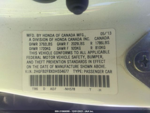 Photo 8 VIN: 2HGFB2F8XDH554677 - HONDA CIVIC SDN 