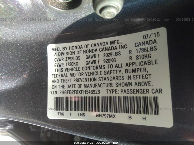 Photo 8 VIN: 2HGFB2F8XFH546923 - HONDA CIVIC SEDAN 