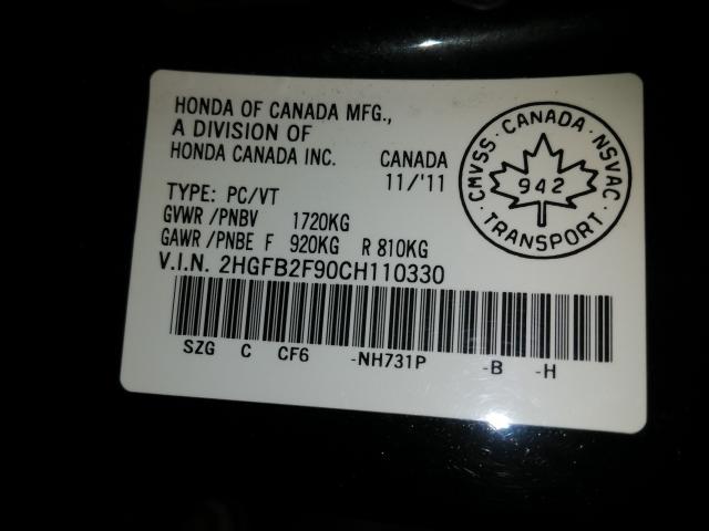 Photo 9 VIN: 2HGFB2F90CH110330 - HONDA CIVIC EXL 