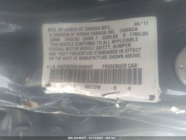 Photo 8 VIN: 2HGFB2F90CH506547 - HONDA CIVIC SDN 