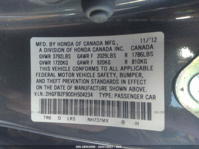 Photo 8 VIN: 2HGFB2F90DH504234 - HONDA CIVIC SDN 