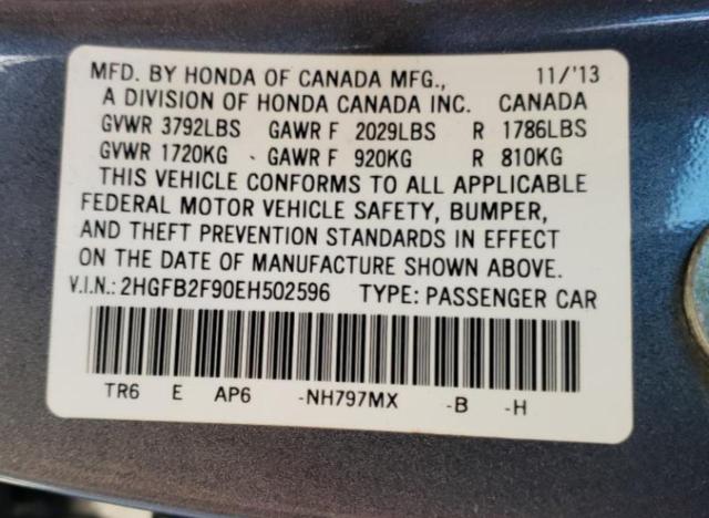 Photo 12 VIN: 2HGFB2F90EH502596 - HONDA CIVIC EXL 