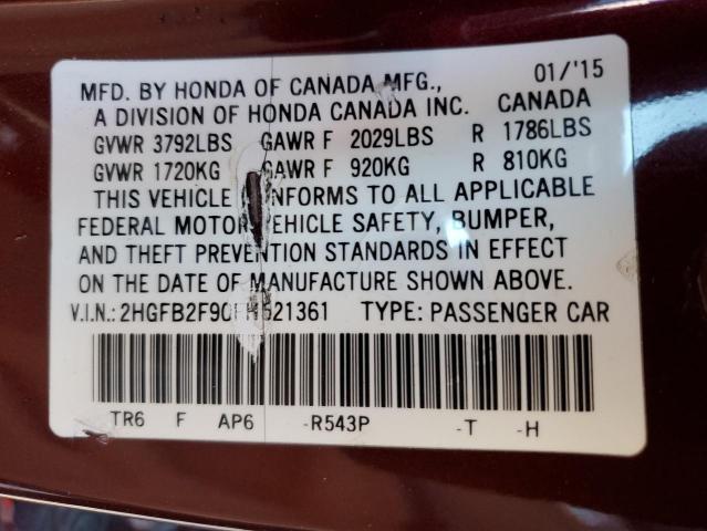 Photo 11 VIN: 2HGFB2F90FH521361 - HONDA CIVIC EXL 