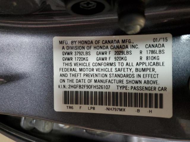 Photo 9 VIN: 2HGFB2F90FH526107 - HONDA CIVIC EXL 