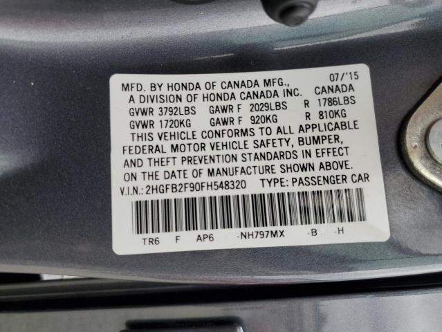 Photo 12 VIN: 2HGFB2F90FH548320 - HONDA CIVIC EXL 