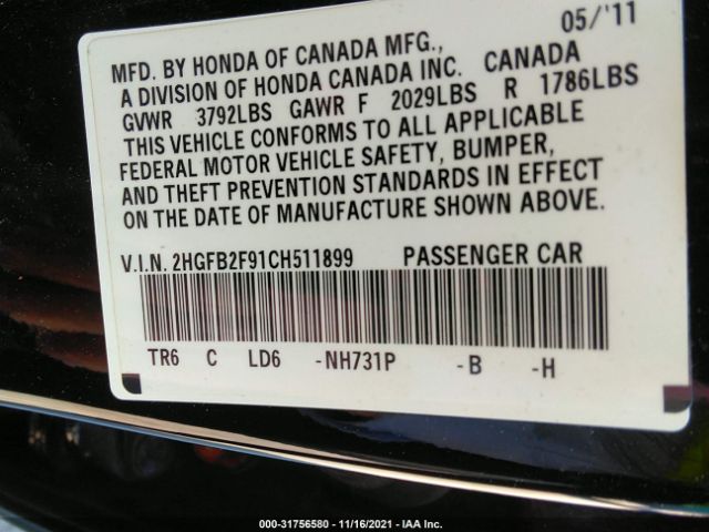 Photo 8 VIN: 2HGFB2F91CH511899 - HONDA CIVIC SDN 