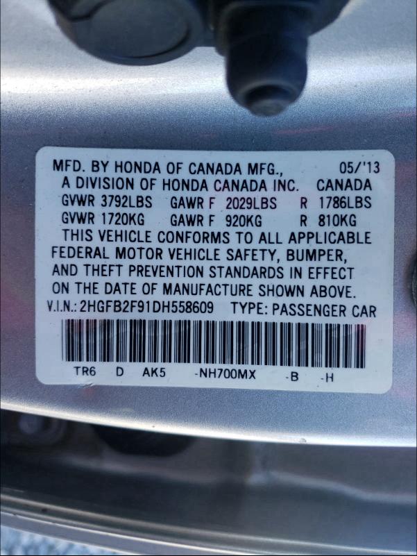 Photo 9 VIN: 2HGFB2F91DH558609 - HONDA CIVIC EXL 