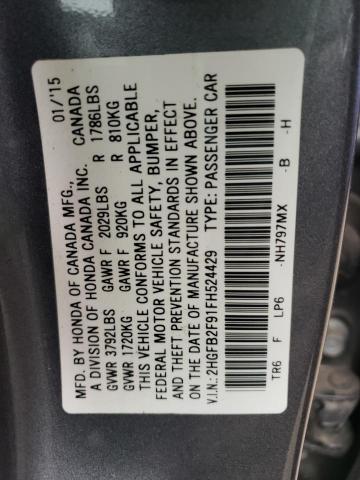 Photo 11 VIN: 2HGFB2F91FH524429 - HONDA CIVIC EXL 