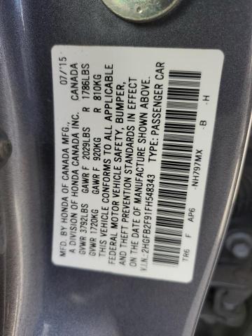 Photo 11 VIN: 2HGFB2F91FH548343 - HONDA CIVIC EXL 