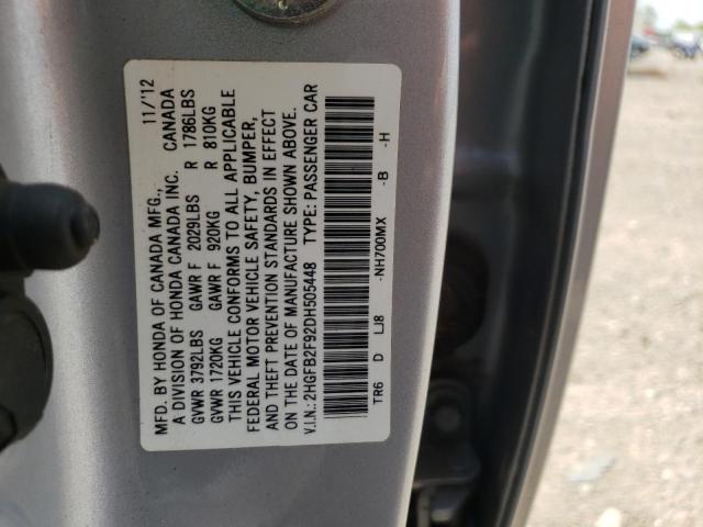 Photo 12 VIN: 2HGFB2F92DH505448 - HONDA CIVIC EXL 