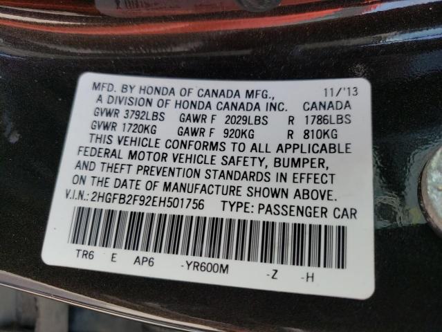 Photo 9 VIN: 2HGFB2F92EH501756 - HONDA CIVIC EXL 