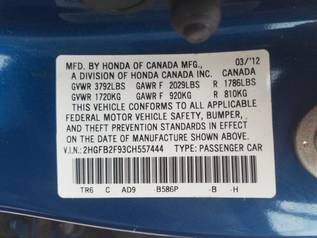 Photo 9 VIN: 2HGFB2F93CH557444 - HONDA CIVIC EXL 