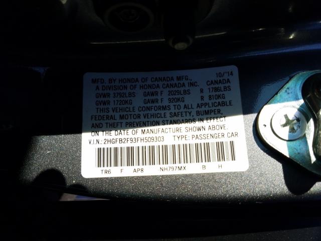 Photo 9 VIN: 2HGFB2F93FH509303 - HONDA CIVIC EXL 