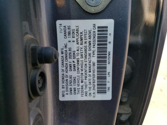 Photo 12 VIN: 2HGFB2F93FH511987 - HONDA CIVIC EXL 