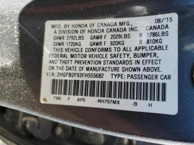 Photo 11 VIN: 2HGFB2F93FH555682 - HONDA CIVIC EXL 