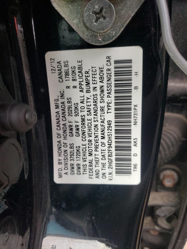 Photo 9 VIN: 2HGFB2F94DH512949 - HONDA CIVIC EXL 