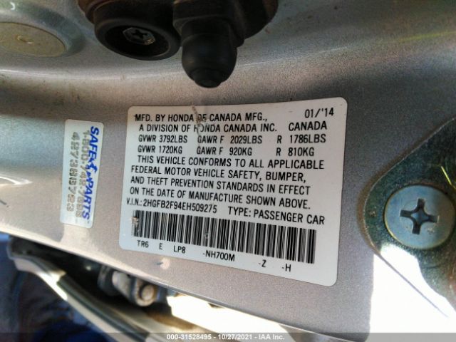 Photo 8 VIN: 2HGFB2F94EH509275 - HONDA CIVIC SEDAN 