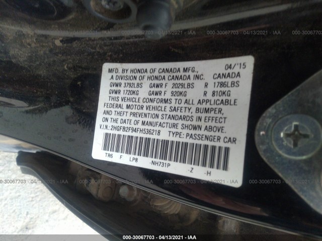 Photo 8 VIN: 2HGFB2F94FH536218 - HONDA CIVIC SEDAN 