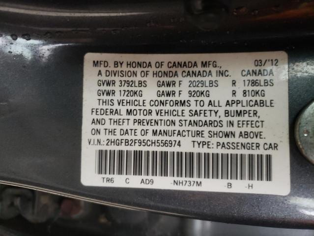 Photo 9 VIN: 2HGFB2F95CH556974 - HONDA CIVIC EXL 