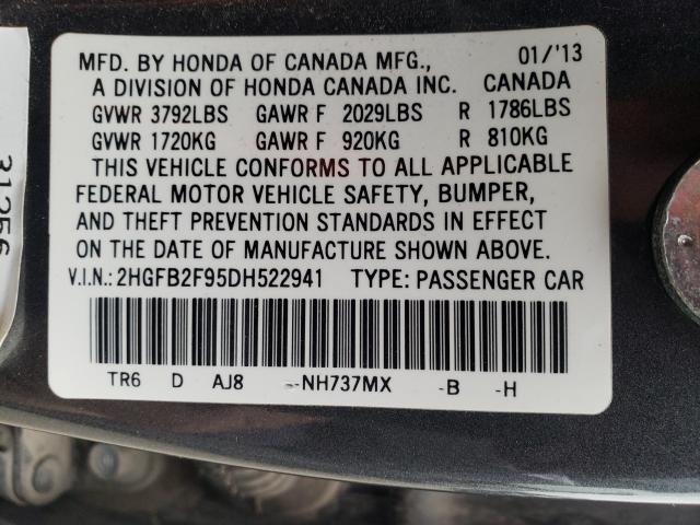 Photo 9 VIN: 2HGFB2F95DH522941 - HONDA CIVIC EXL 