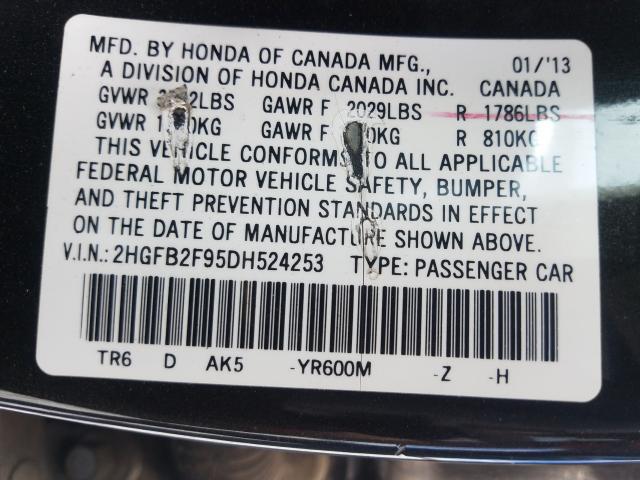 Photo 9 VIN: 2HGFB2F95DH524253 - HONDA CIVIC EXL 