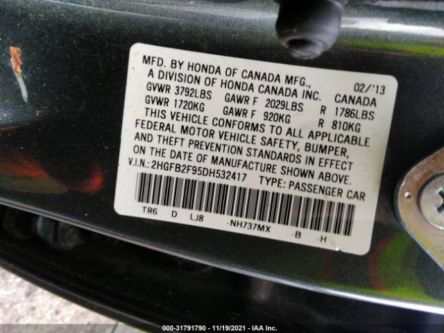 Photo 8 VIN: 2HGFB2F95DH532417 - HONDA CIVIC SDN 