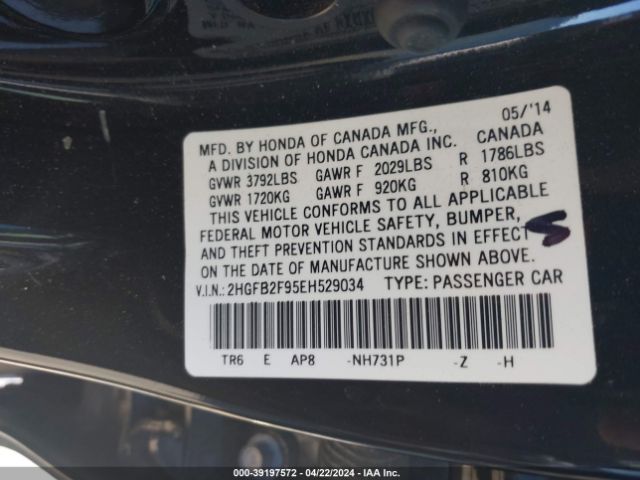 Photo 8 VIN: 2HGFB2F95EH529034 - HONDA CIVIC 