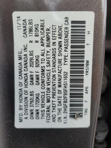 Photo 13 VIN: 2HGFB2F95FH511652 - HONDA CIVIC EXL 