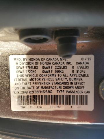 Photo 11 VIN: 2HGFB2F95FH526362 - HONDA CIVIC EXL 