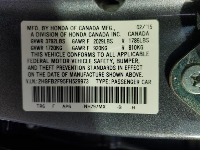 Photo 11 VIN: 2HGFB2F95FH529973 - HONDA CIVIC 