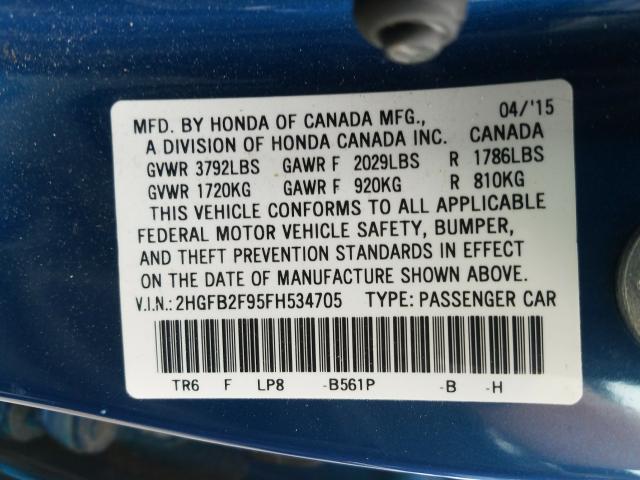 Photo 9 VIN: 2HGFB2F95FH534705 - HONDA CIVIC EXL 