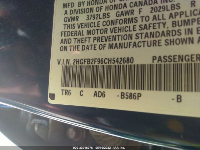 Photo 8 VIN: 2HGFB2F96CH542680 - HONDA CIVIC SDN 