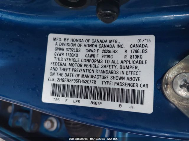 Photo 8 VIN: 2HGFB2F96FH520778 - HONDA CIVIC 