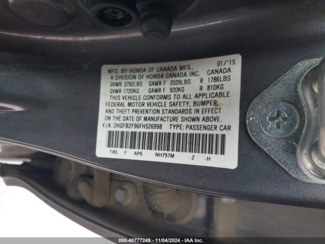 Photo 8 VIN: 2HGFB2F96FH526998 - HONDA CIVIC 